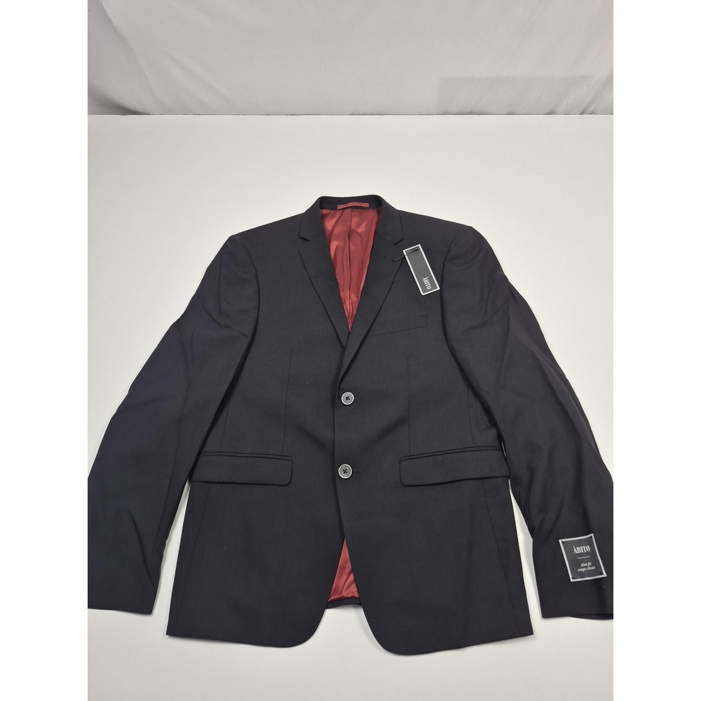 ABITO Suit Jacket Mens 38 Short Black Wool Stretch Slim Fit Omega 2 Button NWT